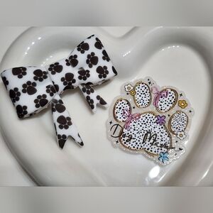 Dog Mom Acrylic‎ Flatback Bow Bead PawPrint Crafts Badge Beaded Pen Magnet Pin
